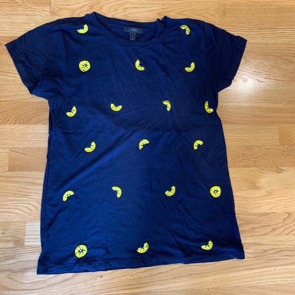 J.Crew: Navy T-Shirt with Lemon Sequence